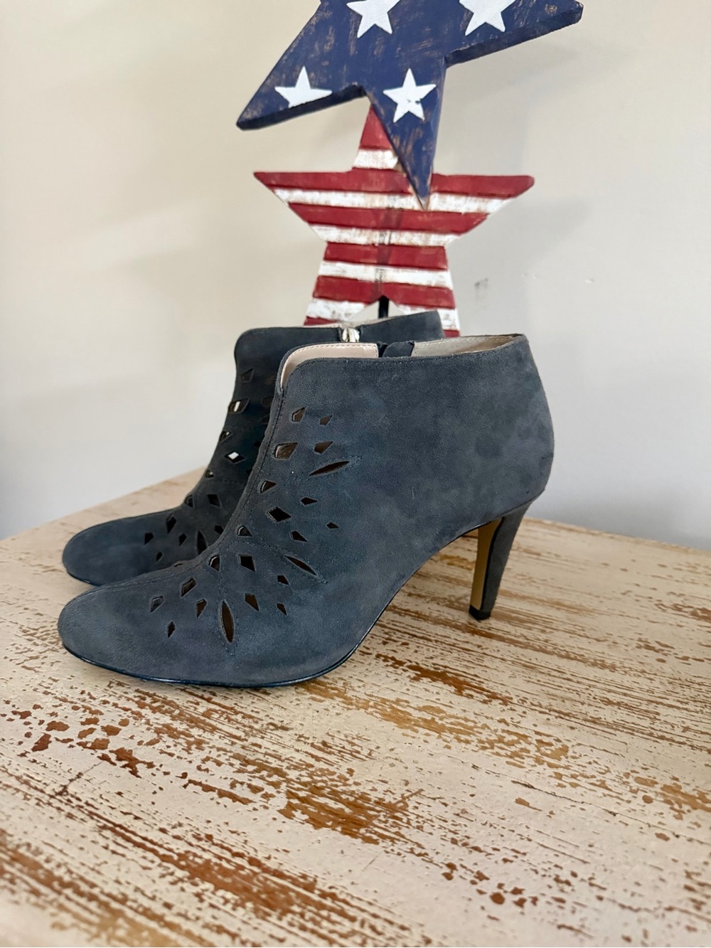 Adrienne Vittadini Gray Suede Cutout Ankle Booties
